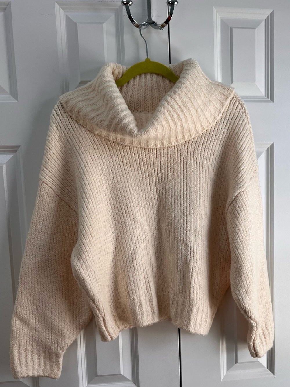 Anthropologie Ivory Ribbed Cowl-Neck Sweater
